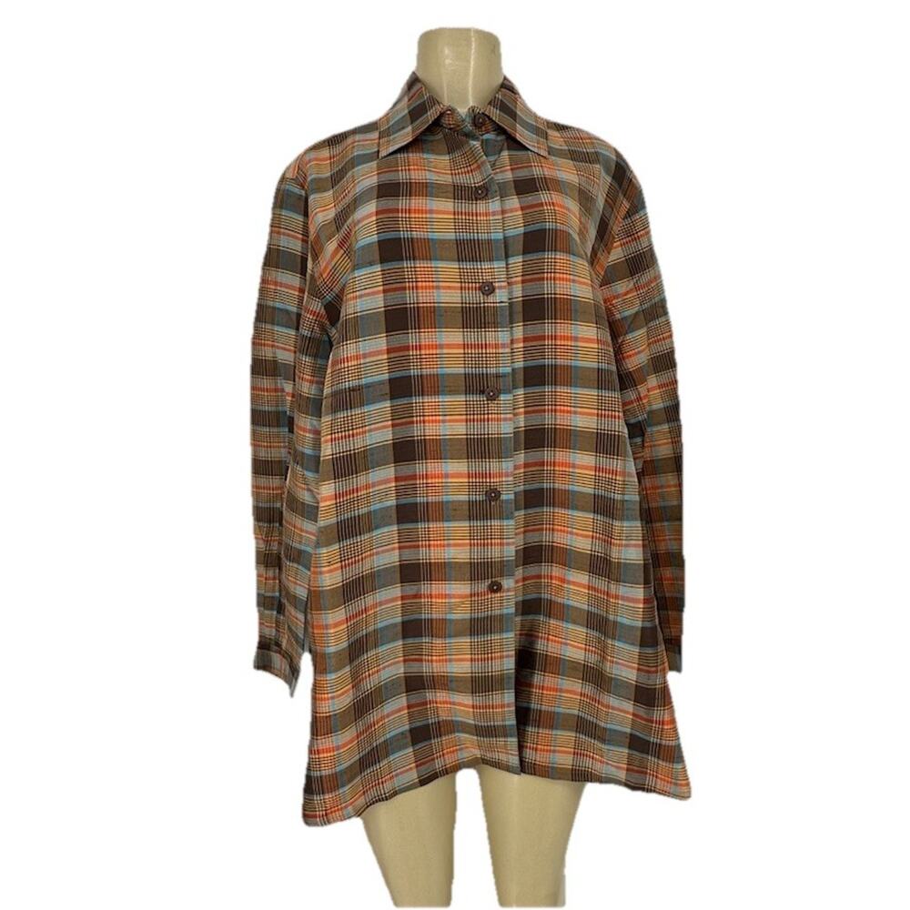 NEW Silk Lore Large Women Button Up Shirt Tunic Plaided Long Sleeve 56-8